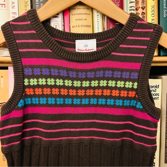 Hanna Andersson Brown Ribbed Pink Stripe Sleeveless Sweater Dress 8 EU 130 - Picture 2 of 7
